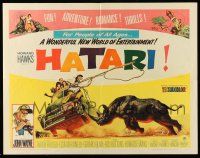 9t147 HATARI 1/2sh '62 Howard Hawks, artwork of John Wayne rounding up rhino in Africa!