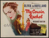 9t283 MY COUSIN RACHEL 1/2sh '53 artwork of pretty Olivia de Havilland & Richard Burton!