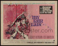 9t284 MY FAIR LADY 1/2sh '64 classic art of Audrey Hepburn & Rex Harrison by Bob Peak!