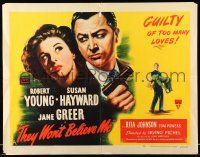 9t374 THEY WON'T BELIEVE ME style A 1/2sh '47 Susan Hayward, Robert Young, Jane Greer, noir!