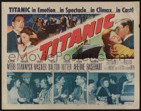 9t383 TITANIC 1/2sh '53 great artwork of Clifton Webb & Barbara Stanwyck on legendary ship!