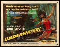 9t395 UNDERWATER 1/2sh '55 Howard Hughes, artwork of skin diver Jane Russell, underwater fury!