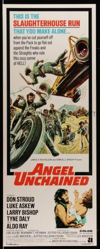 9t448 ANGEL UNCHAINED int'l insert '70 AIP, bikers & hippies, the hell run that you make alone!