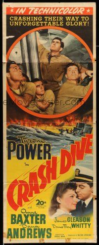 9t531 CRASH DIVE insert '43 stone litho of Tyrone Power & Anne Baxter + burning submarine!