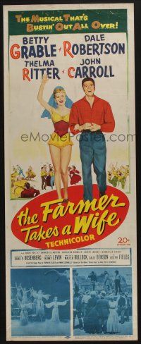 9t562 FARMER TAKES A WIFE insert '53 artwork of Dale Robertson walking with sexy Betty Grable!