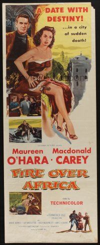 9t565 MALAGA insert '54 art of pretty Maureen O'Hara w/gun in stocking, Macdonald Carey!