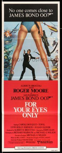 9t575 FOR YOUR EYES ONLY int'l insert '81 Bysouth art of Roger Moore as Bond 007 & sexy legs!