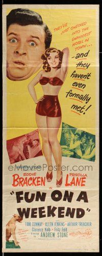 9t582 FUN ON A WEEKEND insert '47 Eddie Bracken, sexy Priscilla Lane in skimpy outfit!