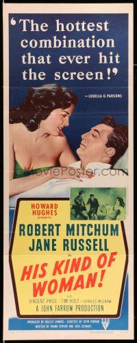 9t614 HIS KIND OF WOMAN insert '51 Robert Mitchum, sexy Jane Russell, presented by Howard Hughes!