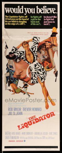 9t655 LIQUIDATOR insert '66 artwork of Rod Taylor & sexy spy babes by Bob Peak!