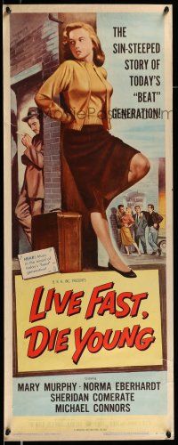 9t659 LIVE FAST DIE YOUNG insert '58 classic artwork image of bad girl Mary Murphy on street corner!