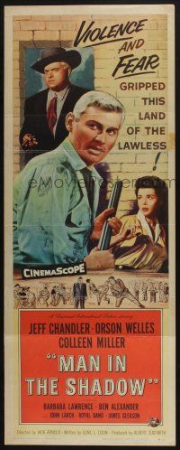 9t674 MAN IN THE SHADOW insert '58 Jeff Chandler, Orson Welles & Miller in a lawless land!