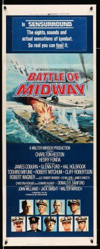 9t688 MIDWAY int'l insert '76 Charlton Heston, Henry Fonda, dramatic naval battle art!