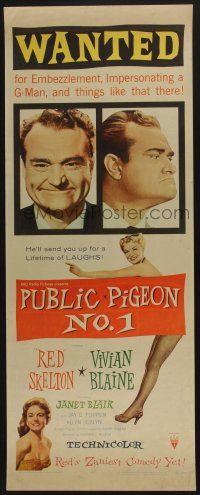9t742 PUBLIC PIGEON NO 1 insert '56 great art of Red Skelton as bird in cage & sexy Vivian Blaine!