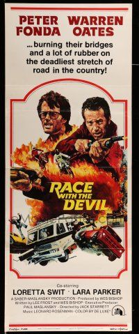 9t744 RACE WITH THE DEVIL int'l insert '75 Peter Fonda & Warren Oates are burning bridges & rubber!