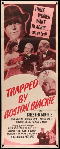 9t818 TRAPPED BY BOSTON BLACKIE insert '48 three women want detective Chester Morris arrested!