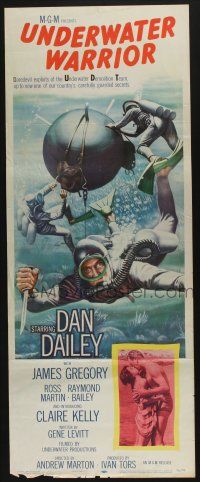 9t825 UNDERWATER WARRIOR insert '58 cool art of underwater demolition team scuba diver Dan Dailey!
