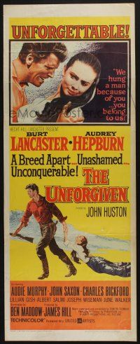 9t826 UNFORGIVEN insert '60 Burt Lancaster, Audrey Hepburn, directed by John Huston!