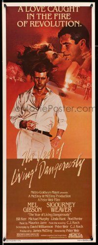 9t846 YEAR OF LIVING DANGEROUSLY insert '83 Peter Weir, great artwork of Mel Gibson by Stapleton!