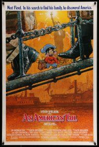 9w046 AMERICAN TAIL style A 1sh '86 Steven Spielberg, Don Bluth, art of Fievel the mouse by Struzan