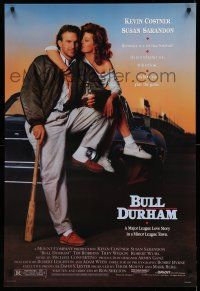 9w112 BULL DURHAM 1sh '88 great image of baseball player Kevin Costner & sexy Susan Sarandon