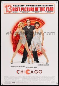 9w126 CHICAGO 1sh '02 Zellweger & Zeta-Jones, Gere, 13 nominations, wacky switched credits!