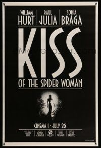 9w403 KISS OF THE SPIDER WOMAN advance 1sh '85 cool artwork of sexy Sonia Braga in spiderweb dress!