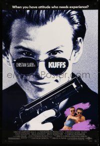 9w406 KUFFS 1sh '92 Christian Slater in shades w/gun, sexy Milla Jovovich!