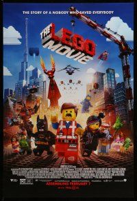 9w419 LEGO MOVIE advance DS 1sh '14 the story of a nobody who saved everybody!