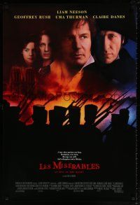 9w421 LES MISERABLES DS 1sh '98 silhouettes of Liam Neeson, Rush, Thurman, Danes!