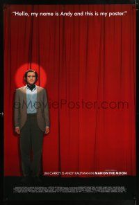 9w463 MAN ON THE MOON DS 1sh '99 Milos Forman, great image of Jim Carrey as Andy Kaufman on stage