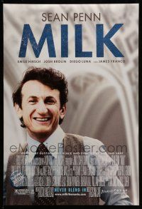 9w489 MILK DS 1sh '08 Gus Van Sant, close-up of Sean Penn in his Best Actor Academy Award role!