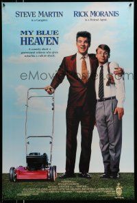 9w514 MY BLUE HEAVEN DS 1sh '90 wacky image of Steve Martin in crazy suit hugging Rick Moranis!