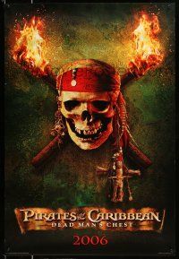 9w566 PIRATES OF THE CARIBBEAN: DEAD MAN'S CHEST int'l teaser DS 1sh '06 image of skull & torches!