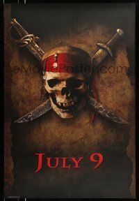 9w565 PIRATES OF THE CARIBBEAN teaser 1sh '03 Johnny Depp, Rush, skull & crossed swords!