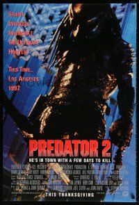 9w579 PREDATOR 2 advance DS 1sh '90 great full-length image of alien hunter in L.A.!