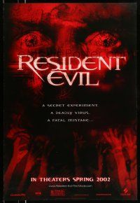 9w608 RESIDENT EVIL teaser DS 1sh '02 Paul W.S. Anderson, Milla Jovovich, Michelle Rodriguez,zombies