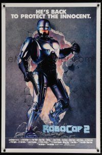 9w623 ROBOCOP 2 int'l 1sh '90 full-length cyborg policeman Peter Weller busts through wall, sequel!