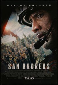 9w636 SAN ANDREAS advance DS 1sh '15 close-up of Dwayne Johnson flying in helicopter!