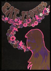 9x694 EAT FLOWERS 21x29 Dutch commercial poster '60s psychedelic art of pretty woman & flowers!