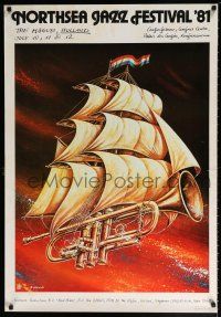 9x708 NORTHSEA JAZZ FESTIVAL '81 27x39 Polish music poster '81 Olbinksi art of sailing trumpet!