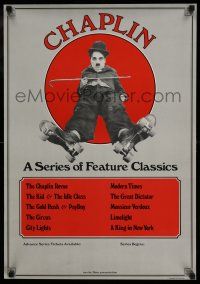 9x297 CHAPLIN 20x28 film festival poster '73 image of Charlie with cane wearing roller skates!