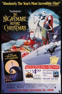 9x411 NIGHTMARE BEFORE CHRISTMAS 26x40 video poster '93 Tim Burton, Disney, great Halloween image!