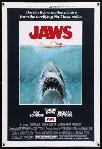 9x845 JAWS REPRODUCTION 27x40 special '90s Spielberg's man-eating shark attacking sexy swimmer!