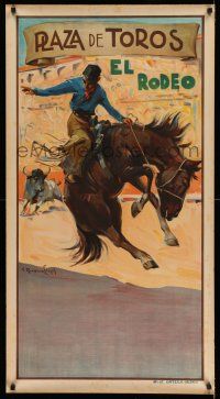 9x656 PLAZA DE TOROS EL RODEO 23x44 Spanish special '50s great art of cowboy on bucking bronco!