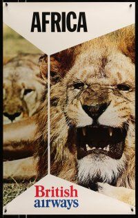 9x040 BRITISH AIRWAYS AFRICA 25x40 English travel poster '80s great close up of snarling lion!