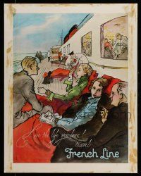9x026 FRENCH LINE 22x28 French travel poster '70s cool ship art by R.R. Bouche!