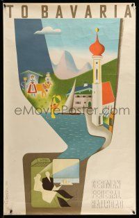 9x033 GERMAN FEDERAL RAILROAD TO BAVARIA 25x40 German travel poster '52 cool Cordier art of valley!