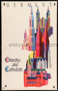 9x038 GERMANY CHURCHES & CATHEDRALS 28x40 German travel poster 1950s colorful artwork of buildings!