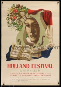 9x008 HOLLAND FESTIVAL 22x32 Dutch travel poster '50 Amsterdam, The Hague, Eppo Doeve art!